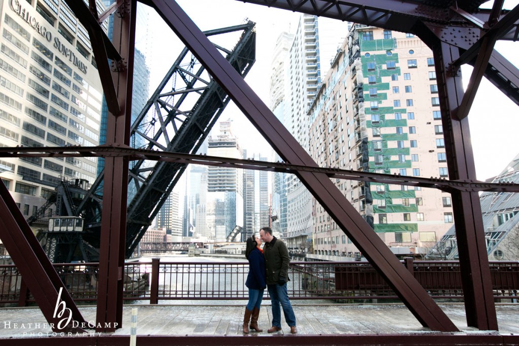 Heather is a chicago wedding photographer. winter engagement photos in downtown chicago and at couples home