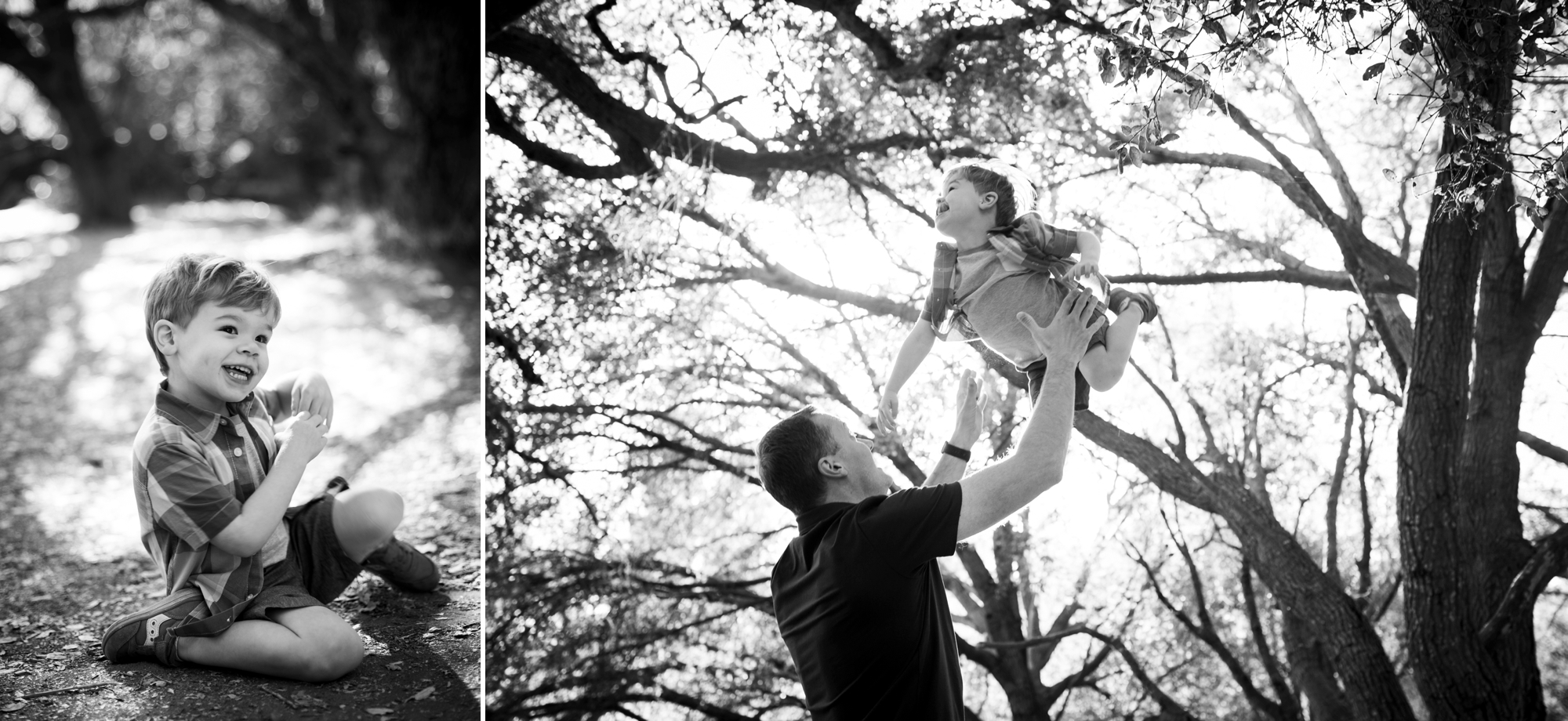 black and white photo  of father playing with son