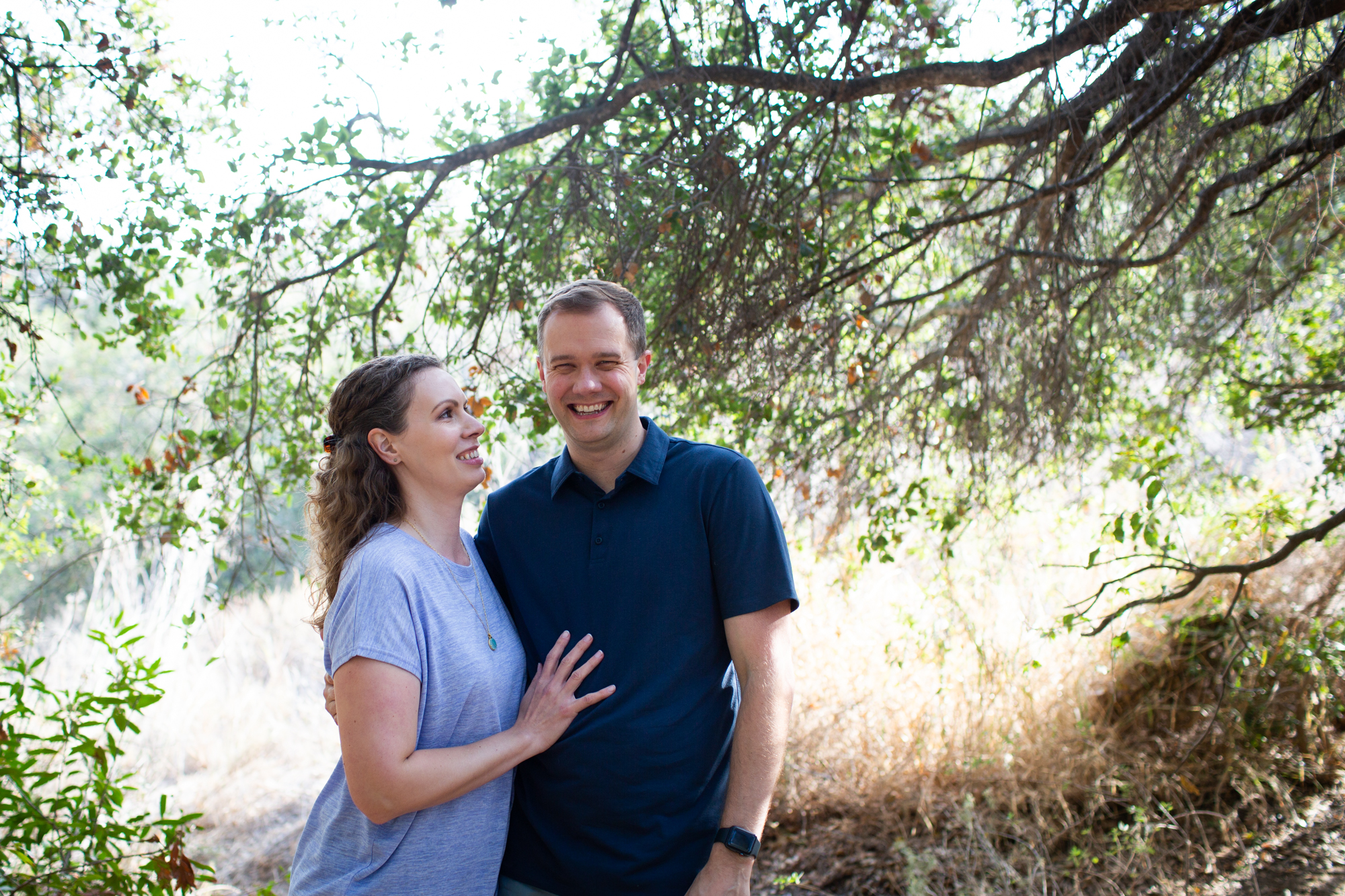 young couple in temescal gateway park