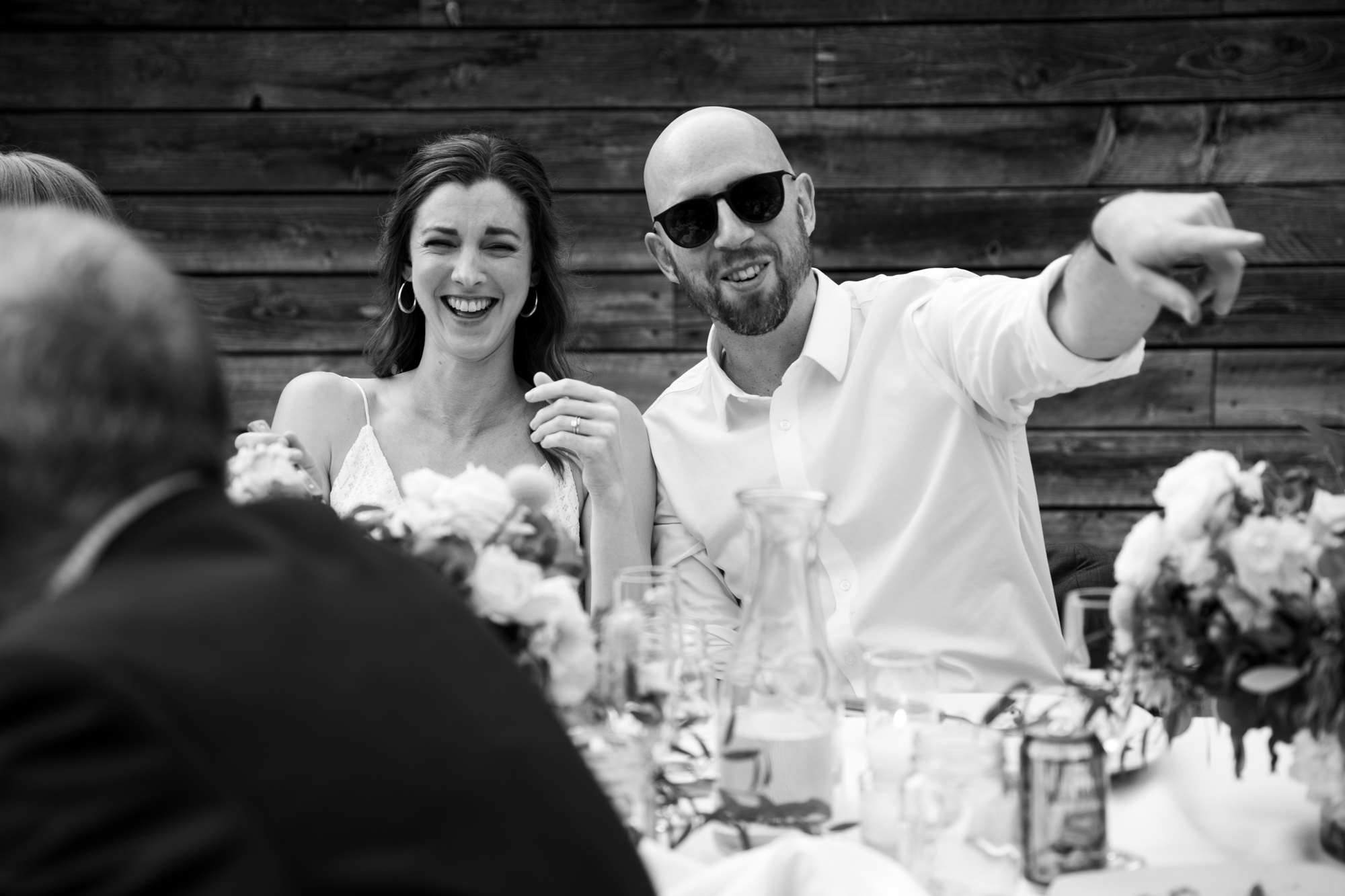 black and white couple wedding toast